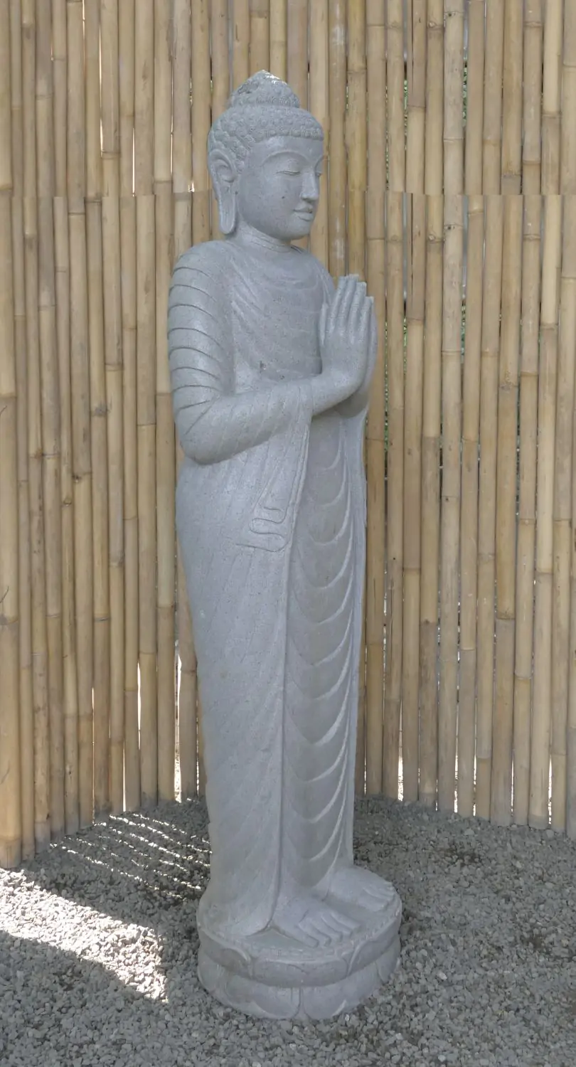  Product image 3 of the product “Standing Buddha made of Riverstone, position Namaskara , H. 180cm. ”